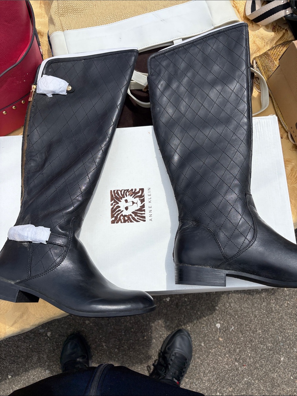 Anne Klein Black Quilted Over-the-Knee Leather Boots